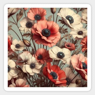 anemone and poppy flower pattern 6 Magnet